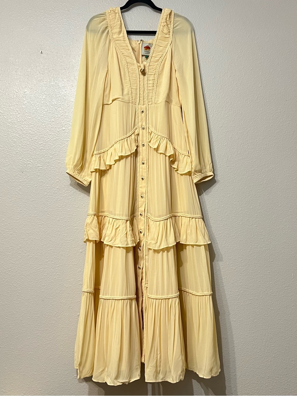 FARM Rio Cream Ruffle-Tiered Button-Front Maxi Dress - Picture 3 of 10